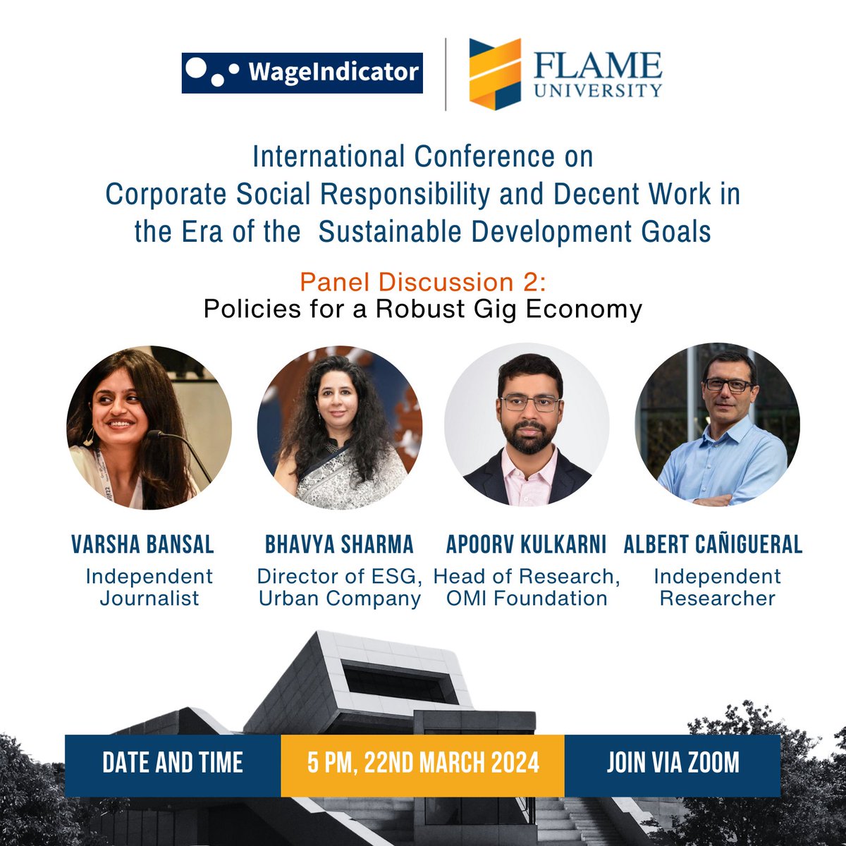 2 days to go till our live-streamed seminar on #GigWork! Coming live from FLAME University, we'll have @VarshaaBansal, @AlbertCanig, @BhavyaChirps and @ApoorvKulkarni discussing policies for a robust #GigEconomy. Join us via zoom by registering below: wageindicator.org/about/events/2…