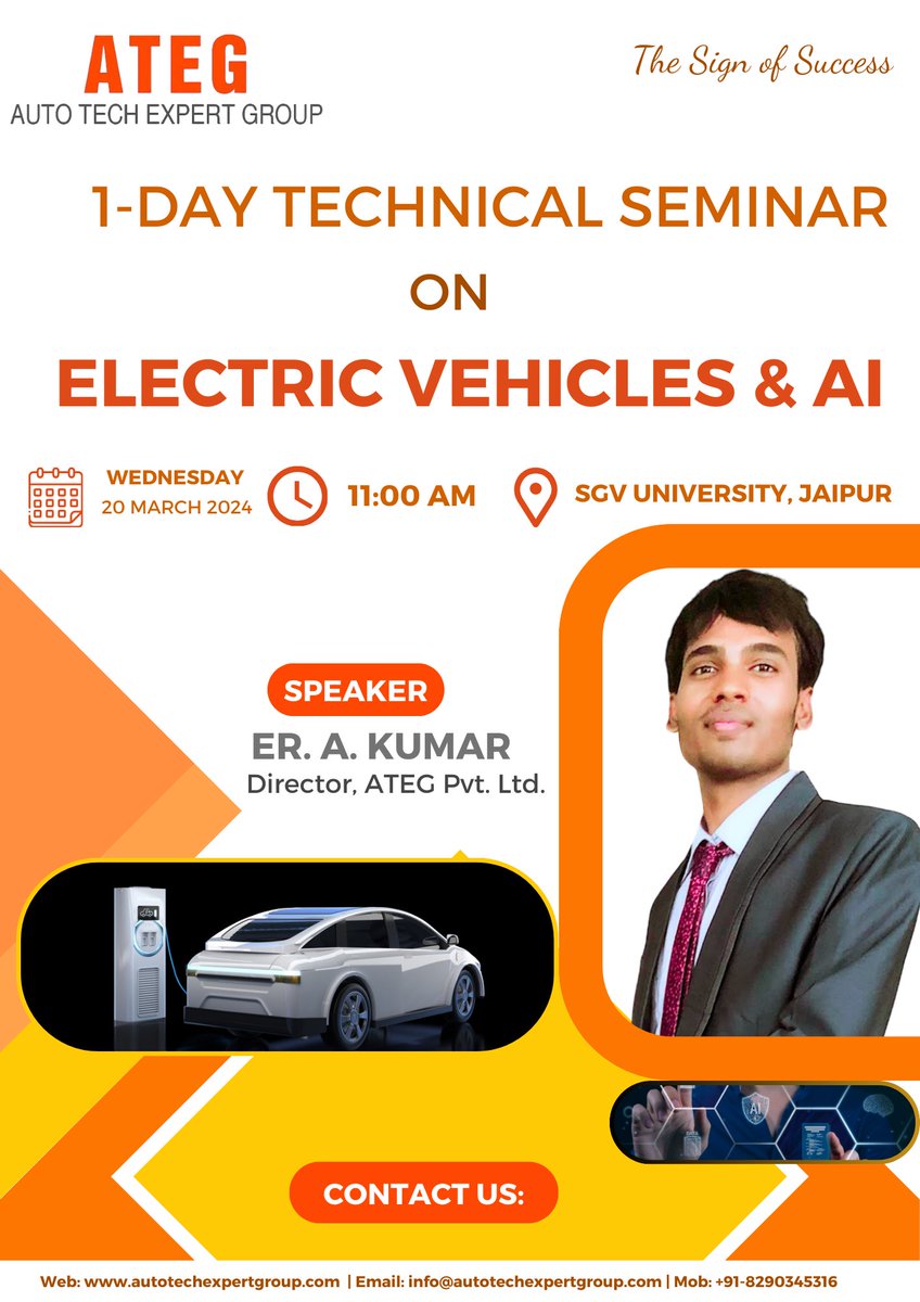 ategtraining's tweet image. 🚀 Excited for our upcoming Technical Seminar on Electric Vehicles &amp;amp; AI? 

Don’t miss out on this electrifying event! #EV #AI #TechSeminar #Innovation
