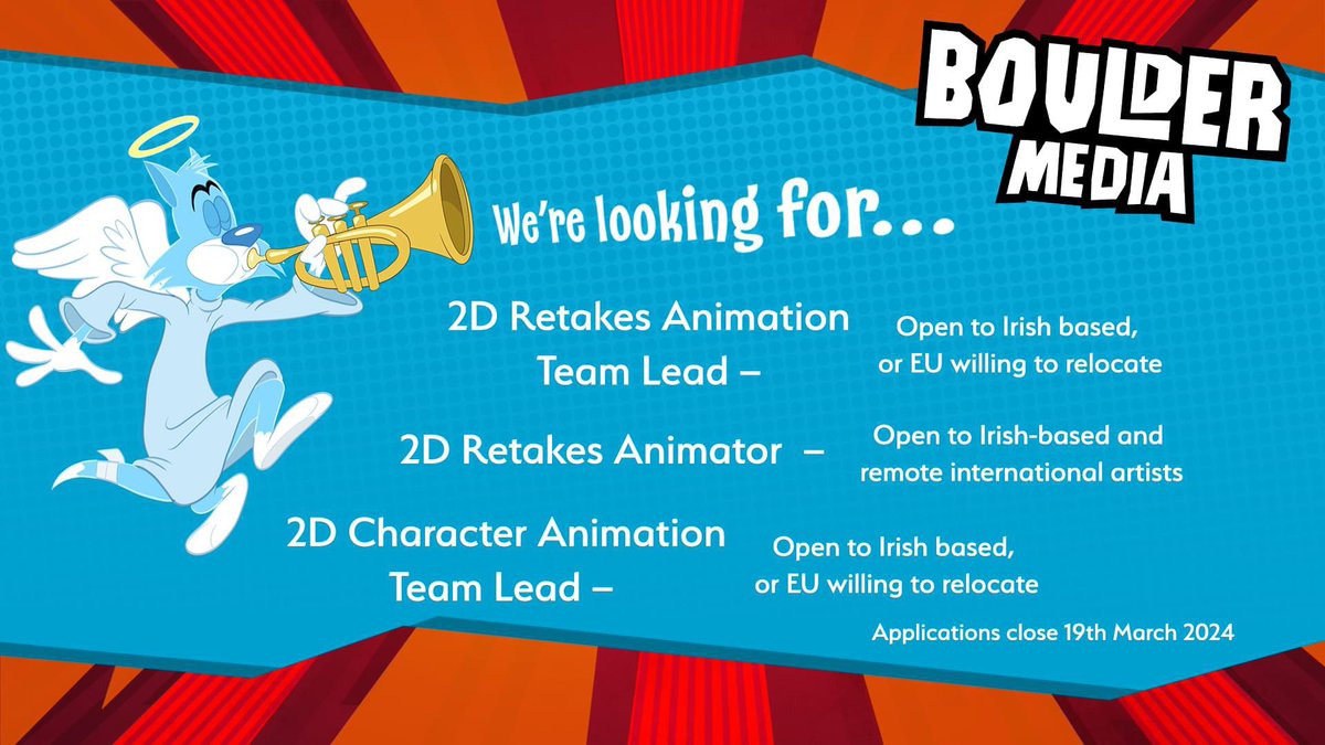 BoulderMediaLtd's tweet photo. Get involved in some exciting shows, currently in production. Go visit our careers page - https://t.co/2LlUFyEbP7
#jobfairy #animationireland #animatonjobs #irishanimation #jobseekers https://t.co/N4ZIyg0F6Z