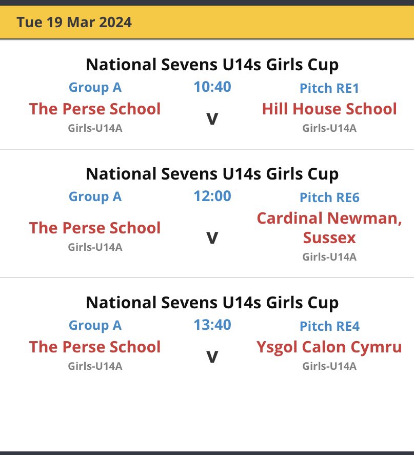 Our U14 boys and girls group games and schedule @RPNS7s below: