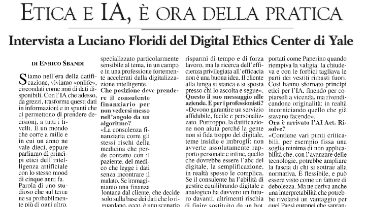 📏 Nuove regole da capire 🗞️ '#Etica e #IA è ora della pratica' intervista di @Floridi su @MilanoFinanza #intelligenzaartificiale @DECYale @aldoceccarelli @giulicast @chiaravise @CCIAARIVLIG @secolourbano @prinet2000 @AndreaLompio53