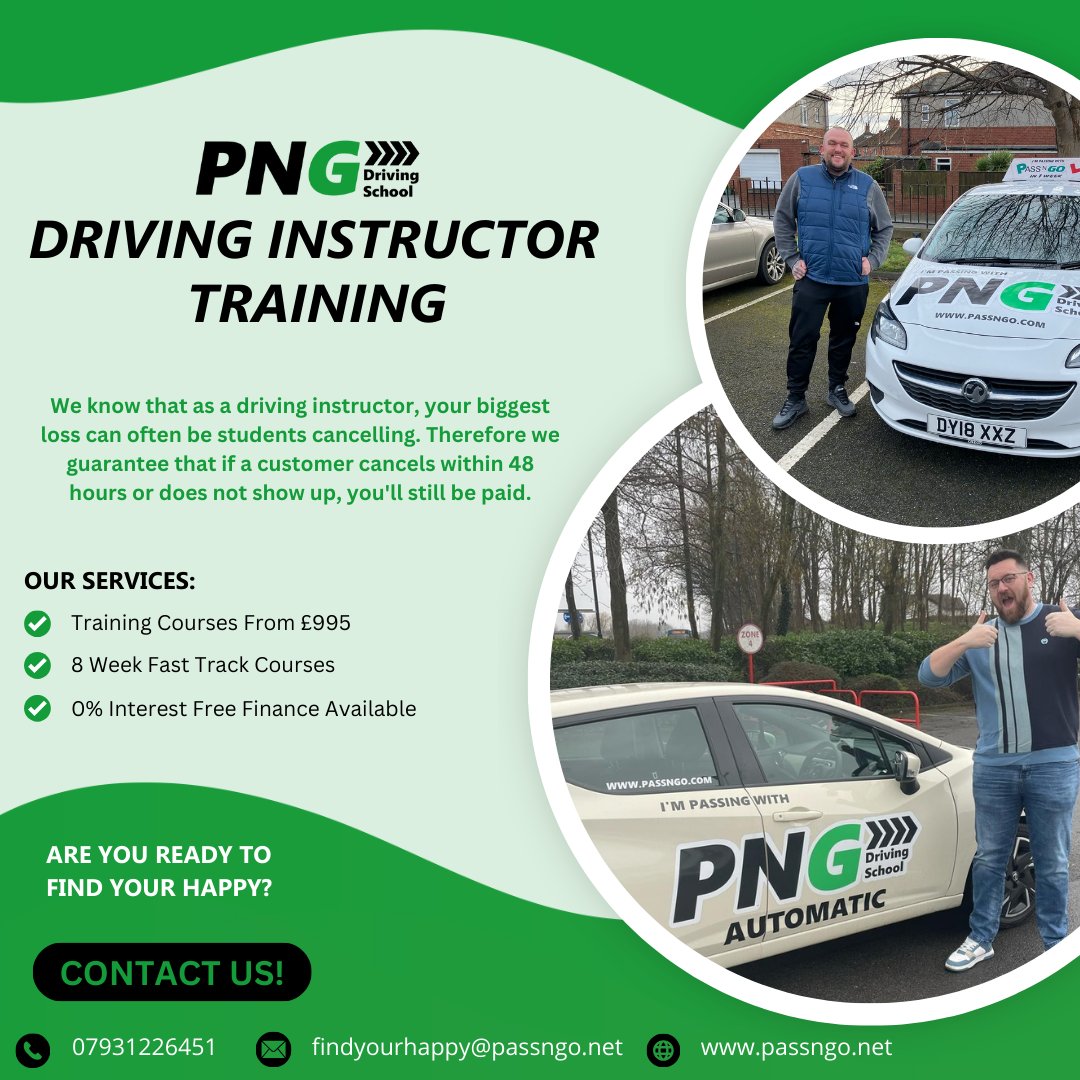 PassNGo's tweet image. Become a driving instructor with PNG and you are guaranteed no unpaid cancellations!
🌐 bit.ly/3Incf5a

#learntoinstruct #passngo #drivinginstructor #drivingschool