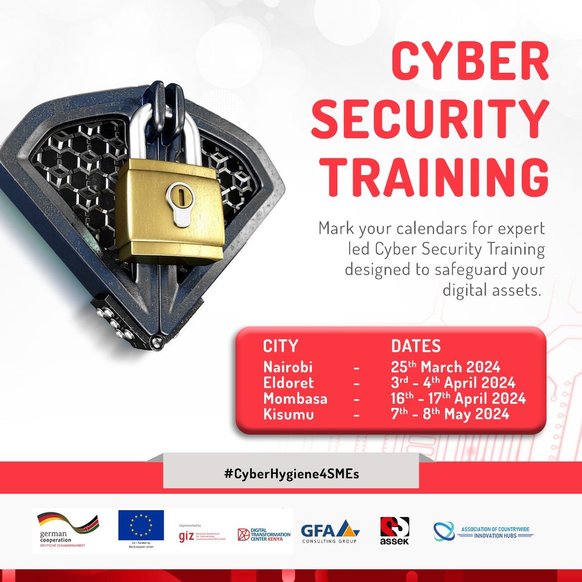 Great opportunity- #CyberSecurity Training for #SME! Cyber Security is a big issue! This training assists to safeguard digital assets! @giz_gmbh #Kenya, @DTC_Kenya, in partnership with @ASSEKnews and @CountrywideHubs Supported by @BMZ_Bund and @EUinKenya #CyberHygiene4SMEs