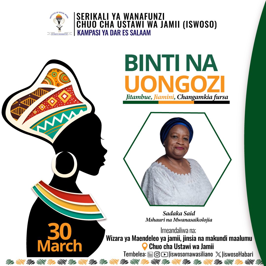 #jitambuejiaminichangamkiafursa 
Tunamtangaza kwenu rasmi, Aunt Sadaka Said  @auntsadaka atakuwepo kukutana na mabinti katika semina ya #BINTINAUONGOZI2024 Akiwa ni mbobevu kwenye maswala ya Ushauri wa Saikolojia na mitindo ya maisha.