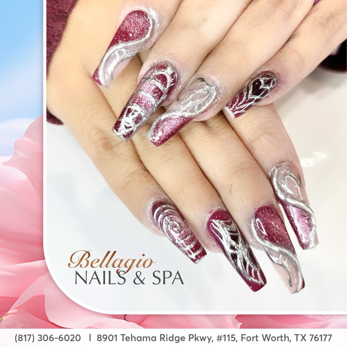 Step into the spotlight with chrome nail art, where mirror-like finishes and metallic hues create a mesmerizing look. 💅✨

#bellagionailspa #bellagiotx #bellagionails #bellagiofortworth #nailsalonfortworth #nailsalontx #nail #nailsoftheday #longnails #naildesign #nailsalonnearme