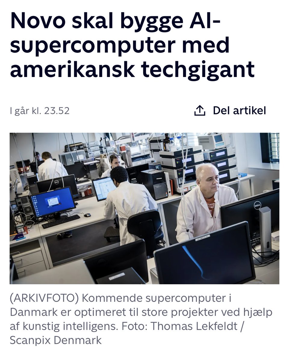 En fantastisk nyhed, der skal sparke Danmark direkte ind i fremtiden! 👏 Med disse kæmpe computerkræfter, har vi mulighed for at sætte turbo under forskning. Tak til @novonordiskfond og @Eifo_fond for denne vigtige og banebrydende investering, der kommer os alle til gode!