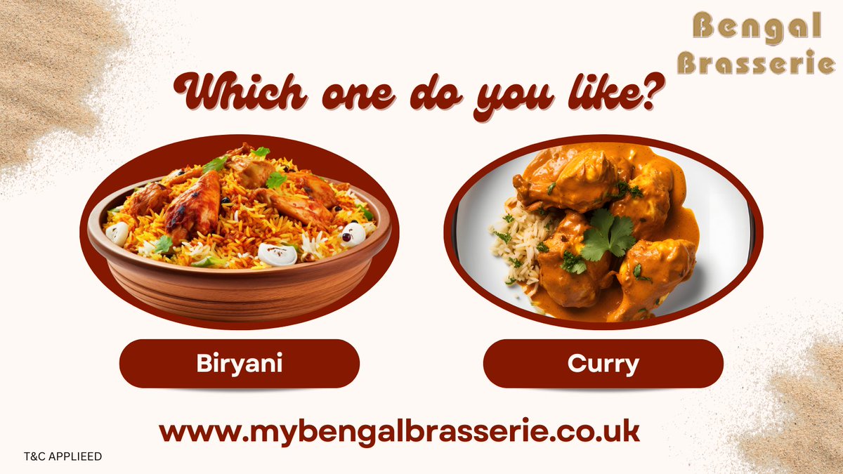 BengalBC's tweet photo. Is your heart set on biryani's aromatic embrace or curry's tantalising allure? Pick your flavour journey!😋
Order Online 👉 https://t.co/zAgPtaqfT5
-
-
#bengalbrasserie #orderonline #bookyup #delivery https://t.co/FxumbAHOgc