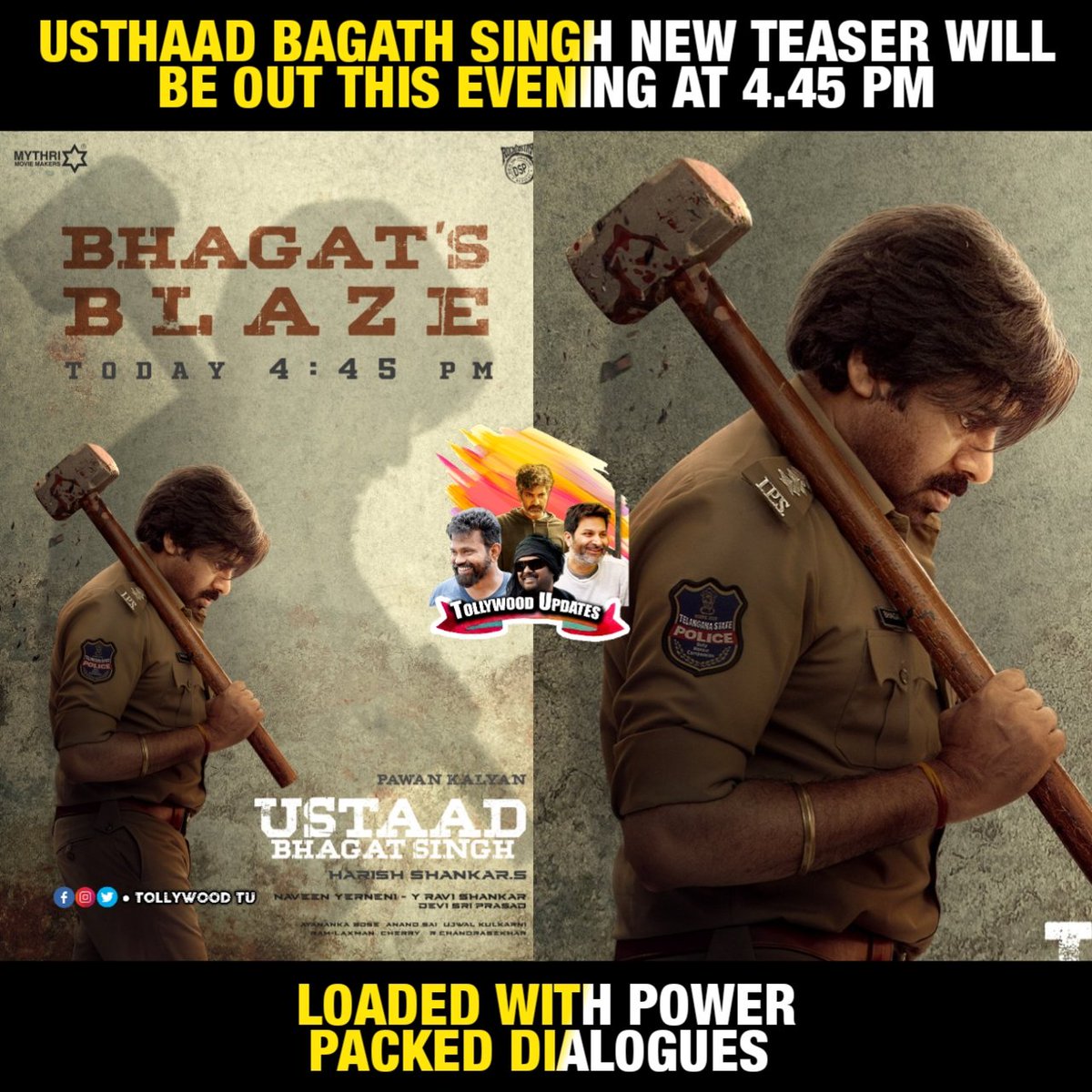 A new video from #UstaadBhagatSingh is coming out this evening at 4.45 PM. #PawanKalyan #HarishShankar
