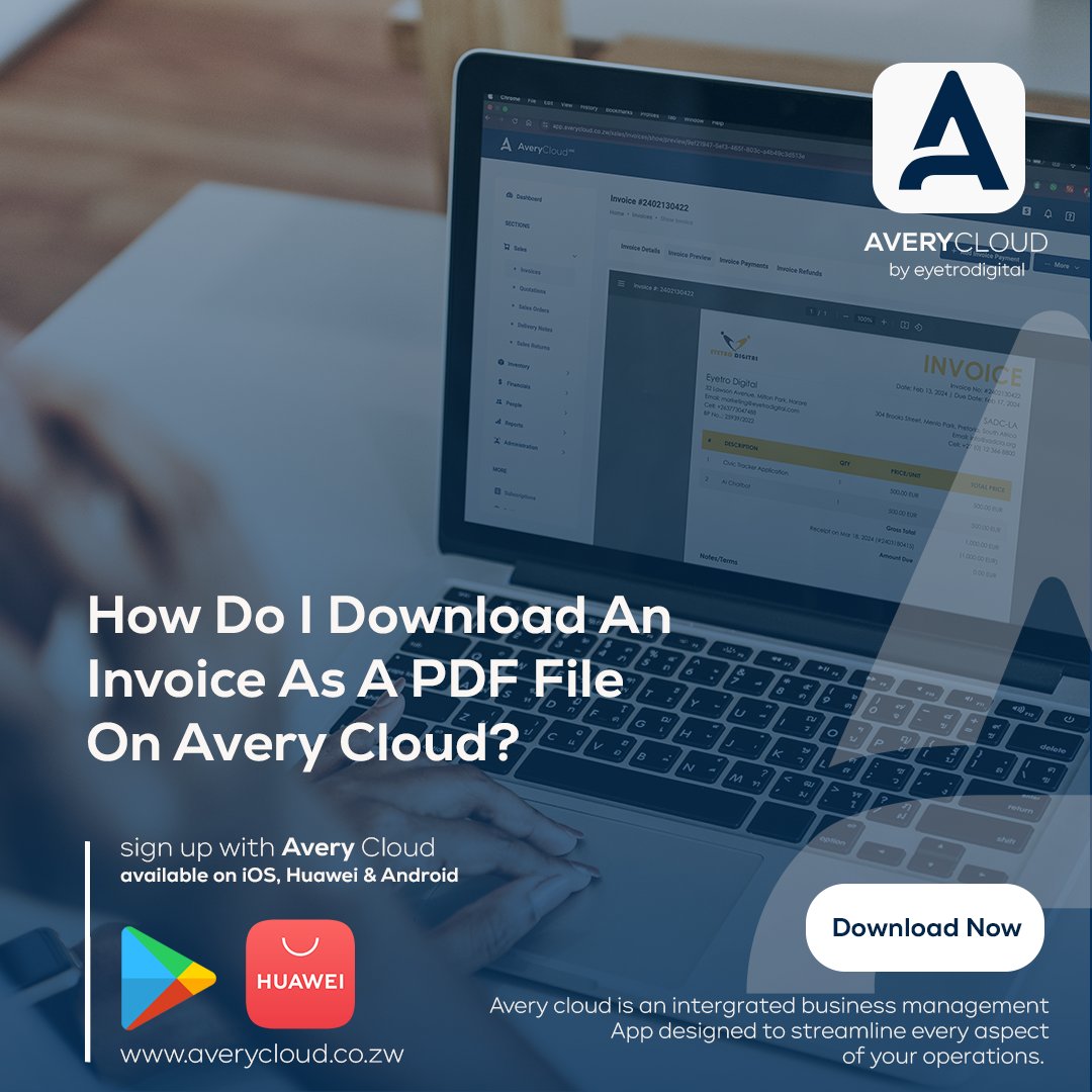 Effortlessly manage your invoices on Avery Cloud! 📥💼 Follow these simple steps to download an invoice as a PDF file:

facebook.com/photo/?fbid=12…

averycloud.co.zw 

#AveryCloud #InvoiceManagement #ConvenienceAtYourFingertips