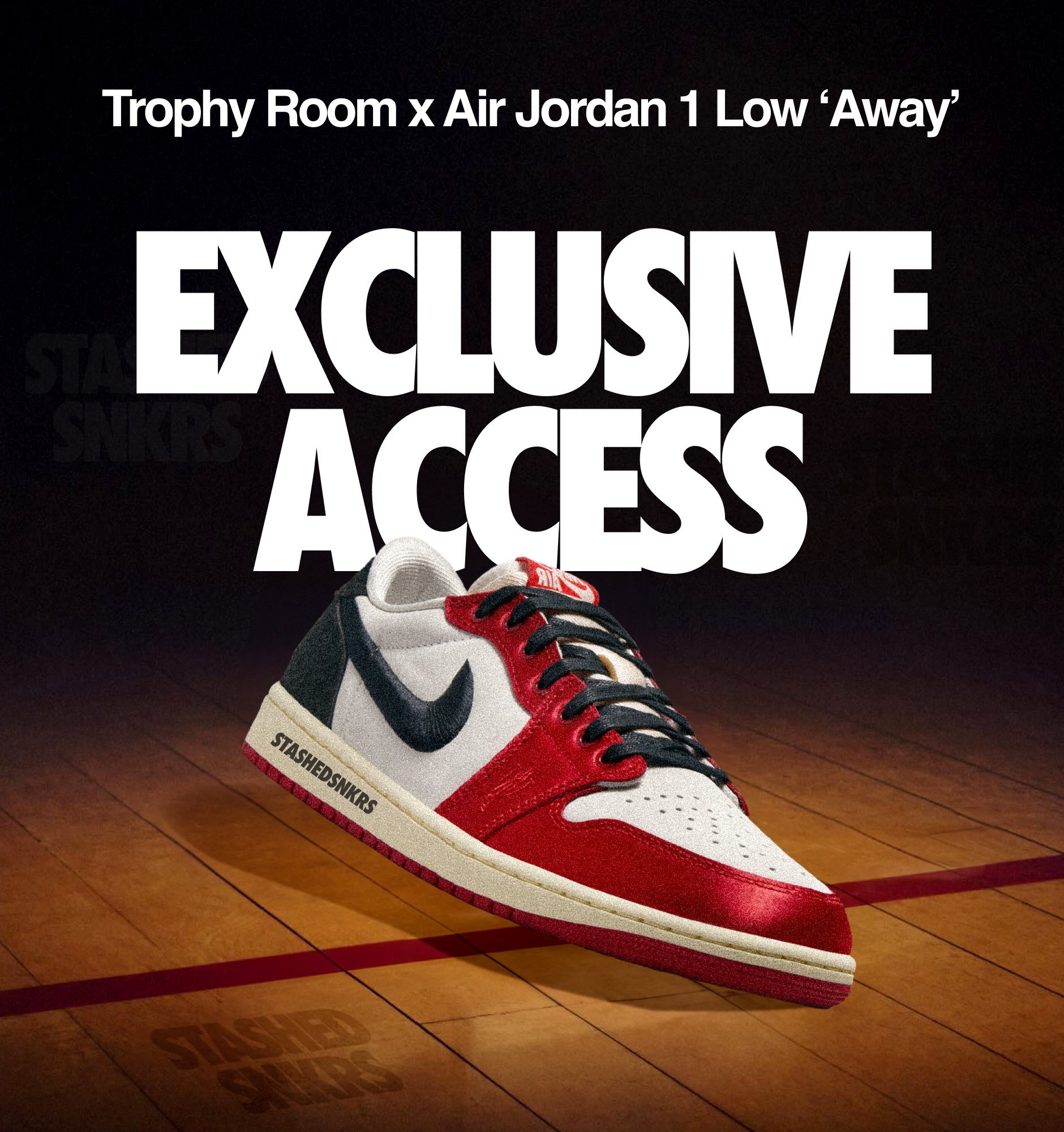 Stashed on X Check the SNKRS app NOW for Exclusive Access for the Trophy Room x Air Jordan 1 Low https t 1OGTTq4e7f X