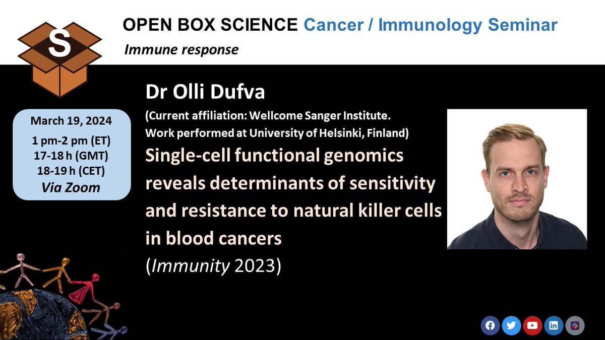 OBS Seminar Immunology 📆 Tu, March 19, 1 pm ET/17h GMT 🎙️ Dr @ollidufva @helsinkiuni @HelsinkiUniMed @hruh_research @sangerinstitute 🎙️ Dr @devarajan_priya ✍️ buff.ly/4bXxN6l Moderator: @asalboix @LabSevenich @FCI_health #openscience