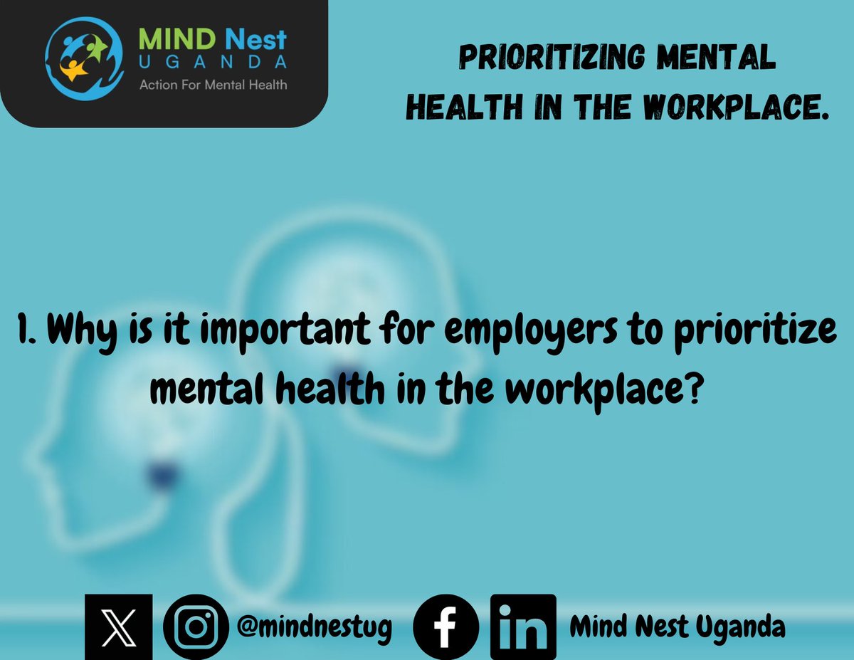 mindnestug's tweet photo. 1. Why is it important for employers to prioritize mental health in the workplace?
@maggieciku31 @AKUGIZIBWEJUL14
@GorretNamw19194 @CissyKatusiime @macercikoh
#themindnest #HealthyWorkplace #EmployeeWellbeing #MindfulWorkplace #CreatingSafeSpaces https://t.co/MklMxDNngy