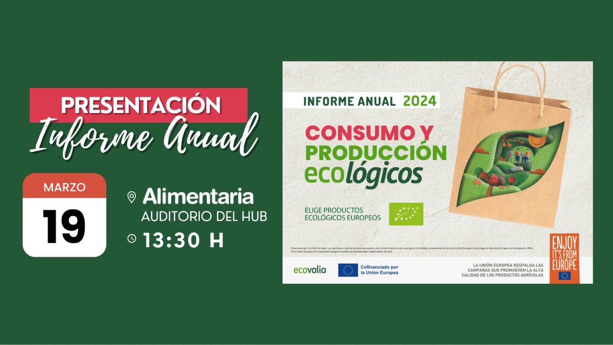 🚨¡Hoy es un día clave para el sector ecológico en Alimentaria! Presentamos nuestro Informe Anual 2024 sobre Consumo y Producción Ecológicos.🛒💚 
🕜 13:30h en el 📍Auditorio The Alimentaria Hub.
#consumoecologico  #alimentosecologicos #cosumoespaña #Alimentaria2024 #FelizMartes