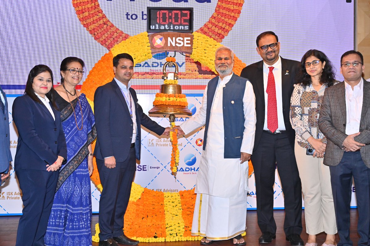 GroupSadhav's tweet photo. Sadhav Shipping Ltd. achieved a major milestone by listing on the National Stock Exchange - Emerge Platform. Capt. Kamal Kant Choudhury, the CMD, and Mr. Vedant Choudhury, the CEO, rang the bell alongside Mr. Jayesh Taori, Assistant Vice President of NSE. https://t.co/mmdtpsSRry