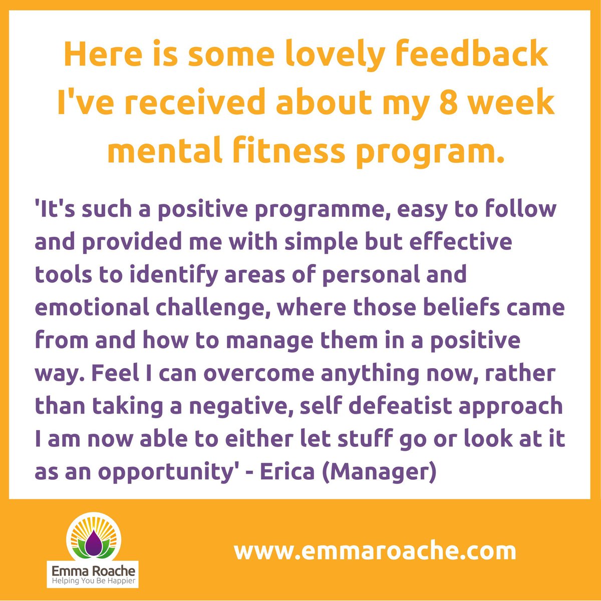 emr_coach's tweet photo. Curious about the mental fitness program I deliver?

Get in touch, as I have spaces available in April.

This is what Erica had to say!

#testimonialtuesday #mentalfitness #helpingyoubehappier #mastercertifiedcoach #positiveintelligence https://t.co/2JmEPxKEkq
