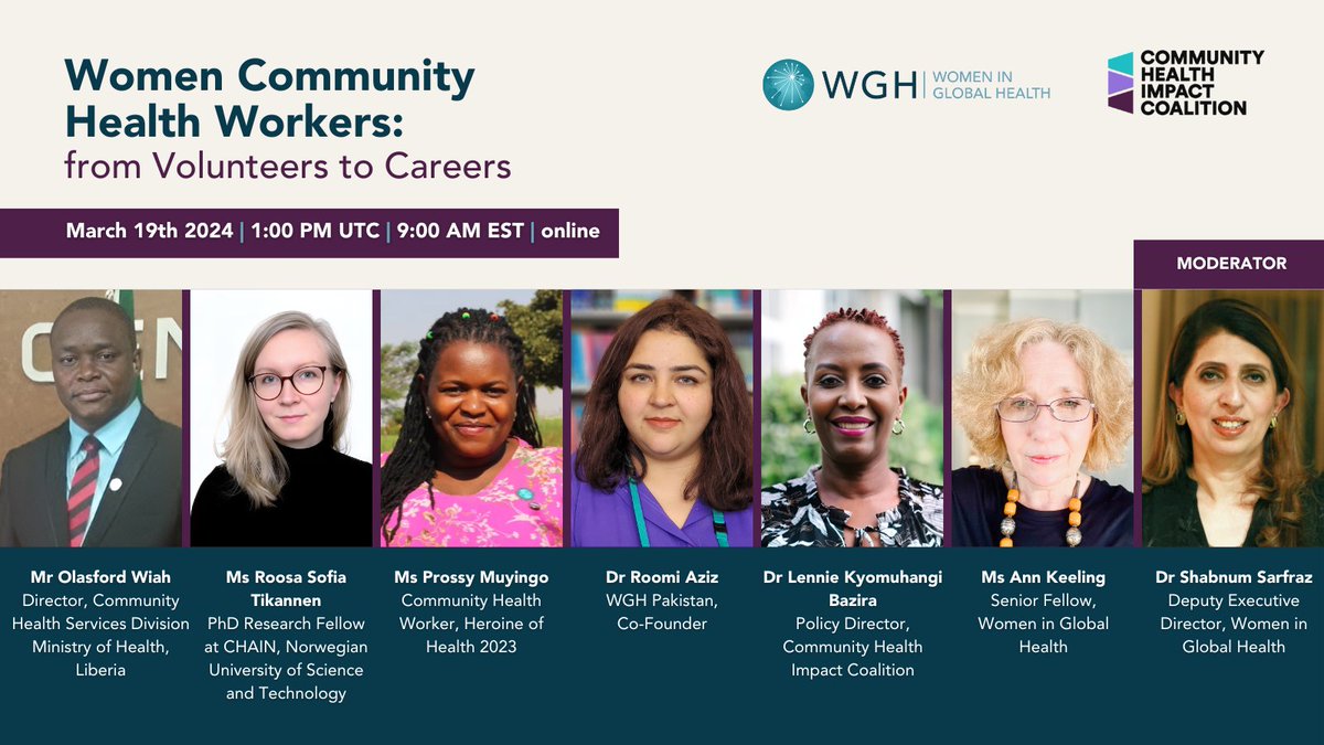 Join us today for Women Community Health Workers: from Volunteers to Careers, a virtual @UN_CSW #CSW68 side event @ 9am EST/1400 CET where I will be an expert panelist talking about #CHW career paths and leadership from an economic & #GenderEquality lens womeningh.org/event/women-co…