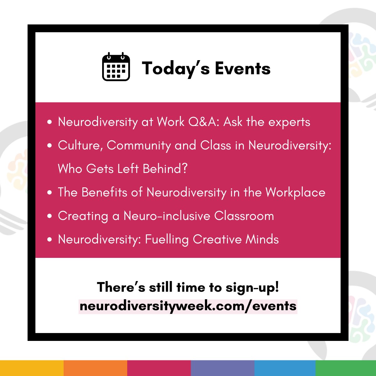 It's Day Two of #NeurodiversityCelebrationWeek! 🌟 Check out some of the events happening today and don't forget to sign-up and show your support at the #NCW website 👉 neurodiversityweek.com #NeurodiversityWeek #ThisIsND