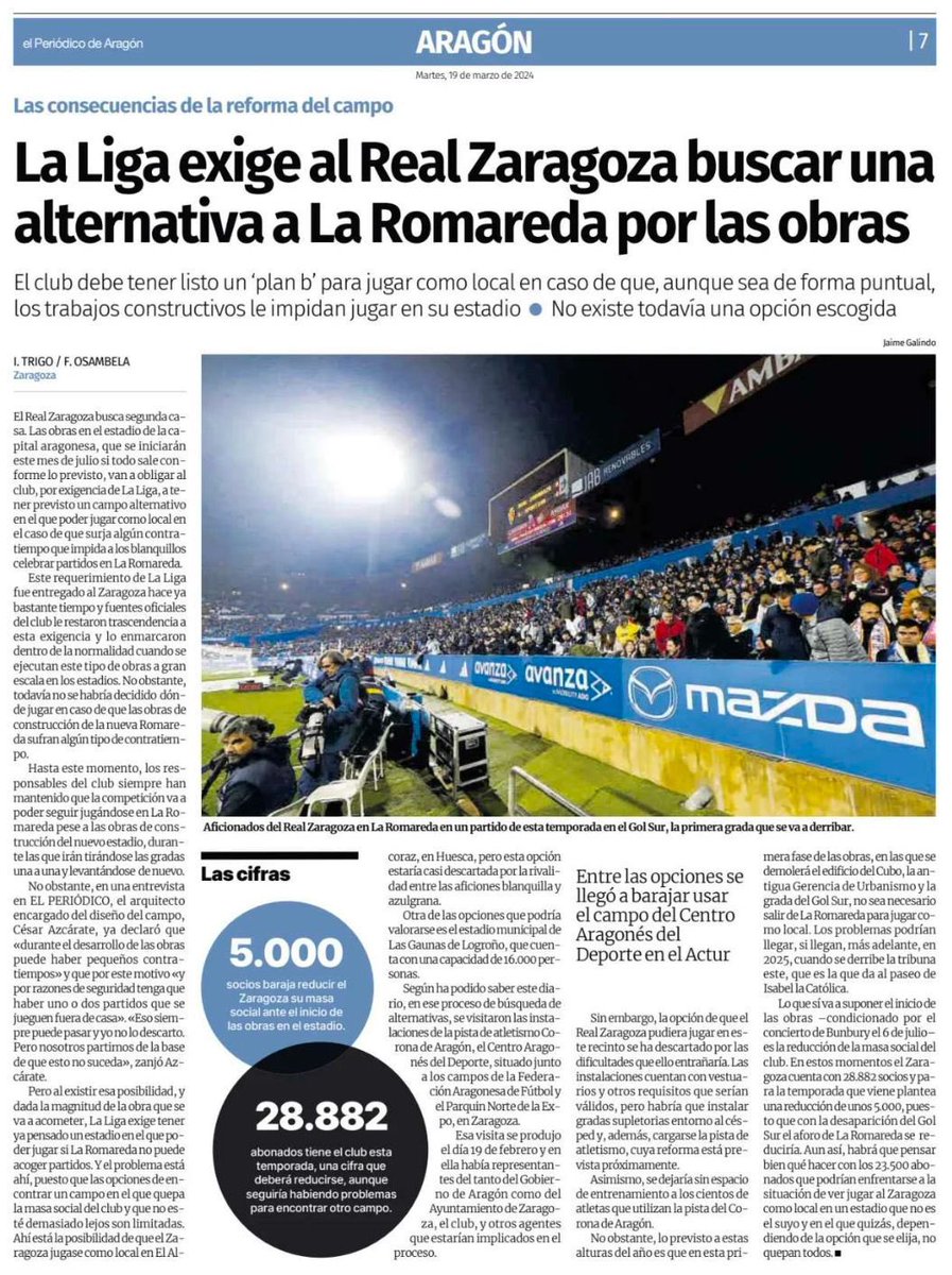 🤬Es una vergüenza que la opción del Estadio Corona de Aragón se llegase siquiera a pensar.

Un insulto hacia el atletismo, ya que es la única pista de 400 en Zaragoza, que ni siquiera en estado decente.

El Atletismo da triunfos a nuestra comunidad por el trabajo de unos pocos