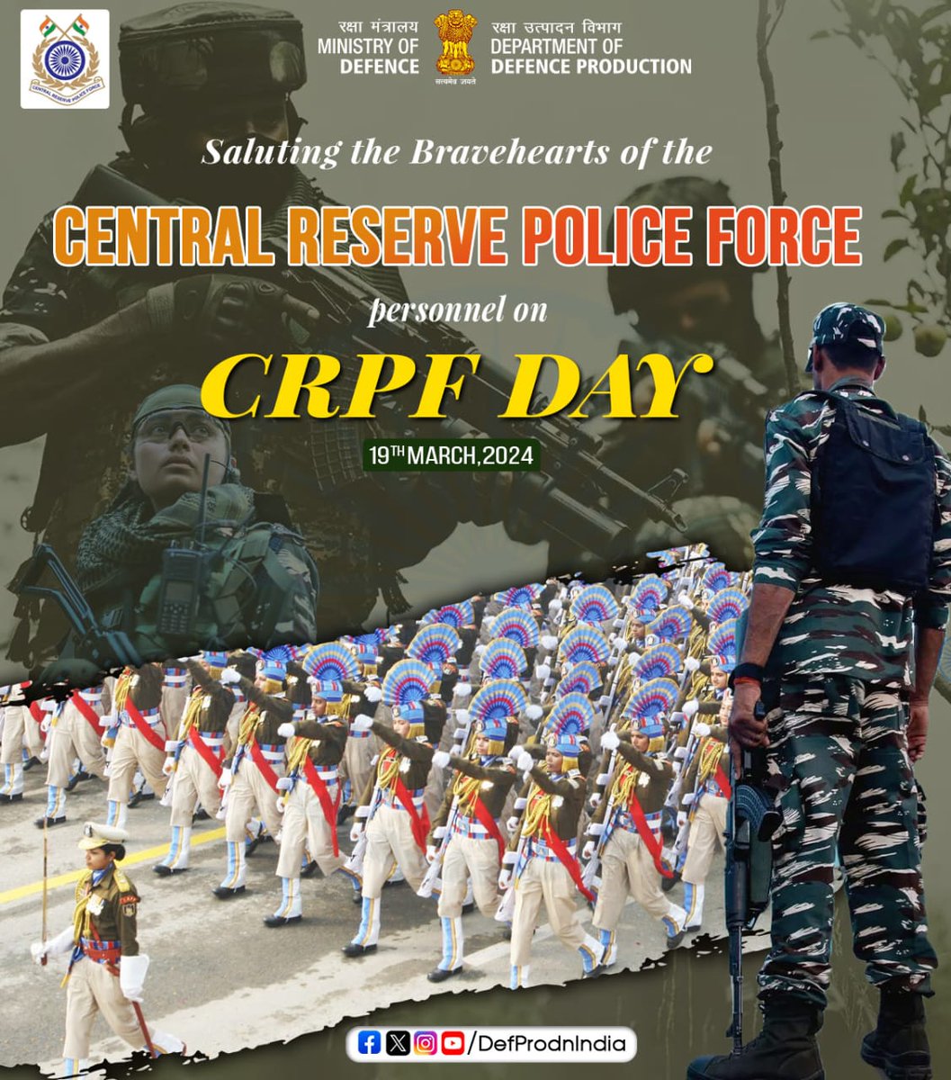 Greetings to all #CRPF personnel and their families on #CRPFDay. Their selfless commitment to protecting our country is truly admirable and deserves our utmost respect and gratitude. #SaluteToCRPF #JaiHind