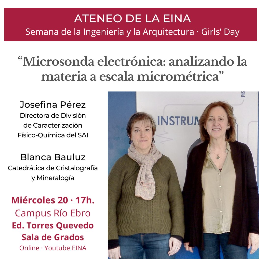 I3A - UNIZAR (@i3aunizar) on Twitter photo 📢Recuerda
📝#Ateneo_EINA con investigadoras y profesoras de <a href="/unizar/">Universidad Zaragoza</a> para conocer la microsonda electrónica de última generación del <a href="/SaiUnizar/">SAI Unizar</a>
🗣️<a href="/BlancaBauluz/">Blanca Bauluz</a> y Josefina Pérez Arantegui
Modera: <a href="/JHAtwitts/">JHA</a>
🗓️20/03 ⏰17h.
📍 <a href="/EINAunizar/">EINA Unizar</a>
👉 i3a.unizar.es/es/eventos/ate… 📢Recuerda
📝#Ateneo_EINA con investigadoras y profesoras de <a href="/unizar/">Universidad Zaragoza</a> para conocer la microsonda electrónica de última generación del <a href="/SaiUnizar/">SAI Unizar</a>
🗣️<a href="/BlancaBauluz/">Blanca Bauluz</a> y Josefina Pérez Arantegui
Modera: <a href="/JHAtwitts/">JHA</a>
🗓️20/03 ⏰17h.
📍 <a href="/EINAunizar/">EINA Unizar</a>
👉 i3a.unizar.es/es/eventos/ate…