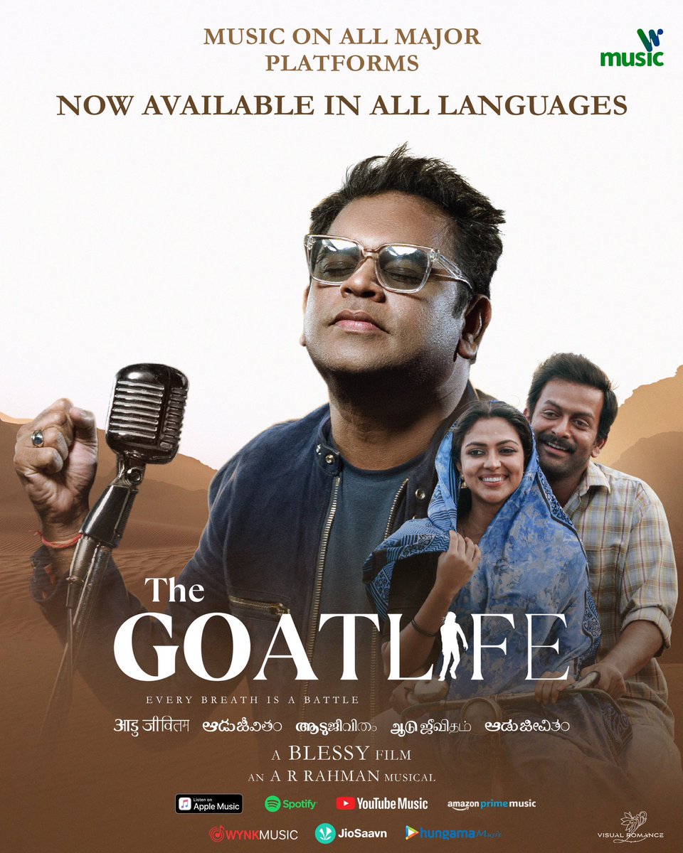 The captivating compositions of A.R. Rahman are out for the world to listen to! Experience the soulful touching melodies from The Goat Life, now available on all major music streaming platforms. #TheGoatLife #Aadujeevitham #TheGoatLifeOn28thMarch
