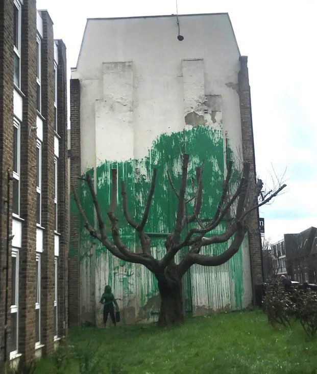Love this latest masterpiece from #Banksy in north London. Street trees provide so many benefits; shading & cooling (vital as London forecast to have 45 degree summers by 2050), reduced surface water flooding, a boost for biodiversity - & they make people happy ❤️🌳
