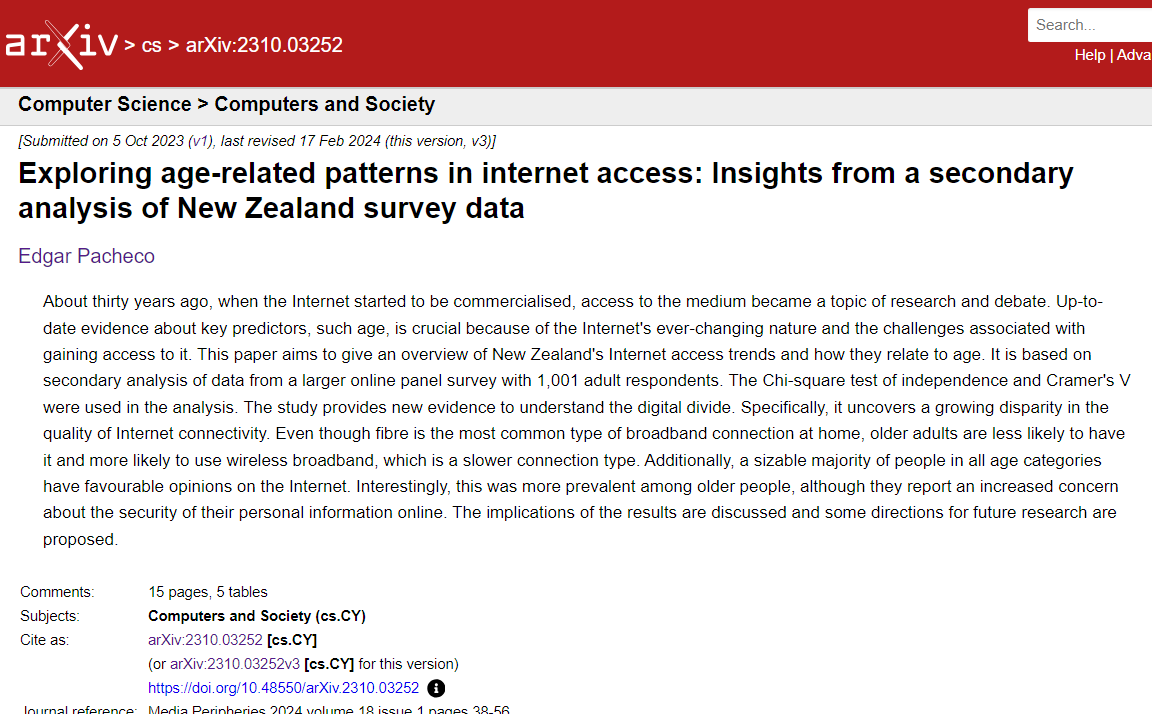 edgarpachecob1's tweet image. What New Zealand's data tells us ! Latest findings on how age affects #internet usage. From connectivity types to concerns about online security, this study sheds light on important trends.  #DigitalInclusion #InternetAccess  @Science_Cast @arxiv 
sciencecast.org/casts/gkb5puzo…