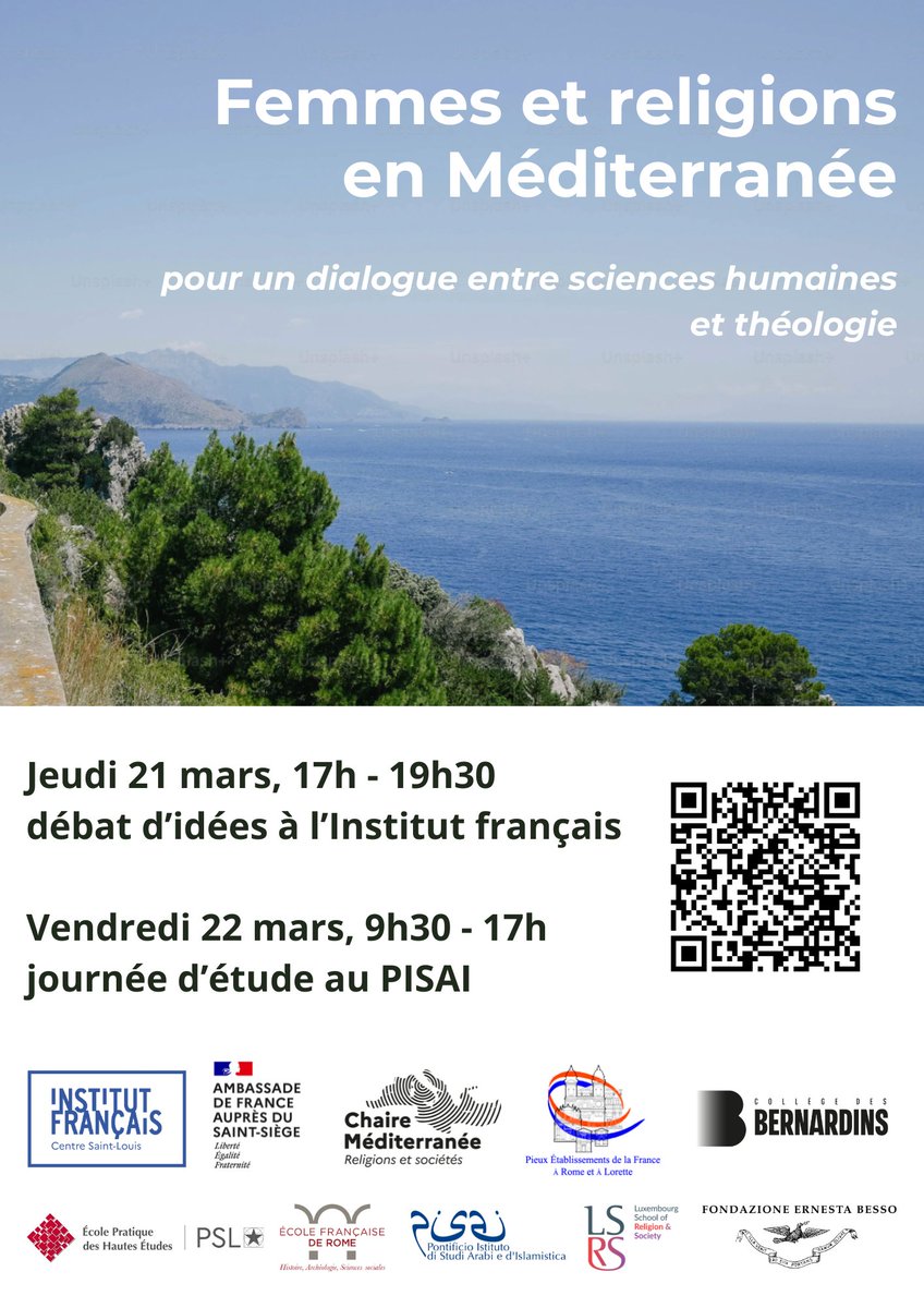 21-22 mars à @louis_centre et @IstitutoPisai : Journée d'étude internationale '#Femmes et #religions en #Méditerranée'. Programme détaillé et inscriptions/zoom ifcsl.com/fr/centre-sain…. @FranceauVatican @ef_rome @CBernardins @EPHE_PSL @lsrs_lu @fondmarcobesso