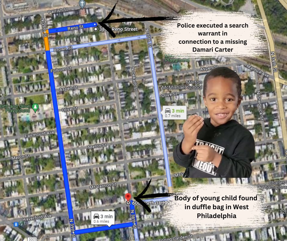 A Child's body has been found in a duffel bag by street cleaners in #WestPhiladelphia 

Police sources say they are trying to determine if the body is #DamariCarter, who has been missing since December and went missing just blocks away from the location the body was found.