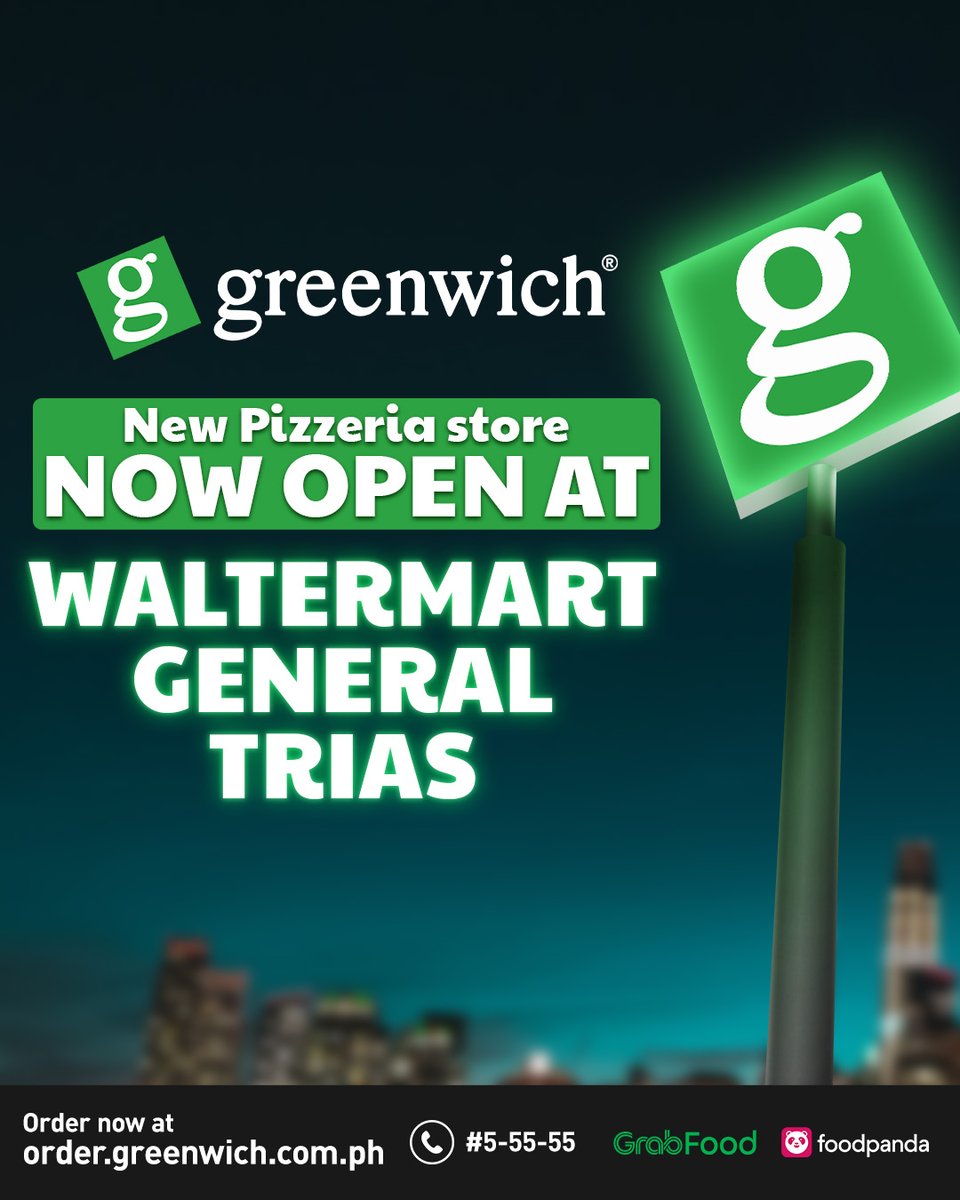 Na-miss niyo ba ang inyong Greenwich Overload® favorites? 🍕 #GWithTheBarkada na because Greenwich Waltermart General Trias is now open! 🥳 Serving you pizza, pasta, and more—for dine-in and take-out for a #SarapToFeelG experience! 🍕🍝💚