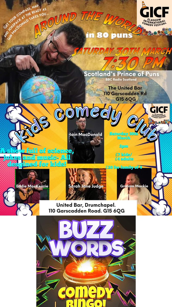 Easter weekend folks, some great shows on at the United Bar @GlasgowComedy . Tickets available via linktr.ee/imacpun