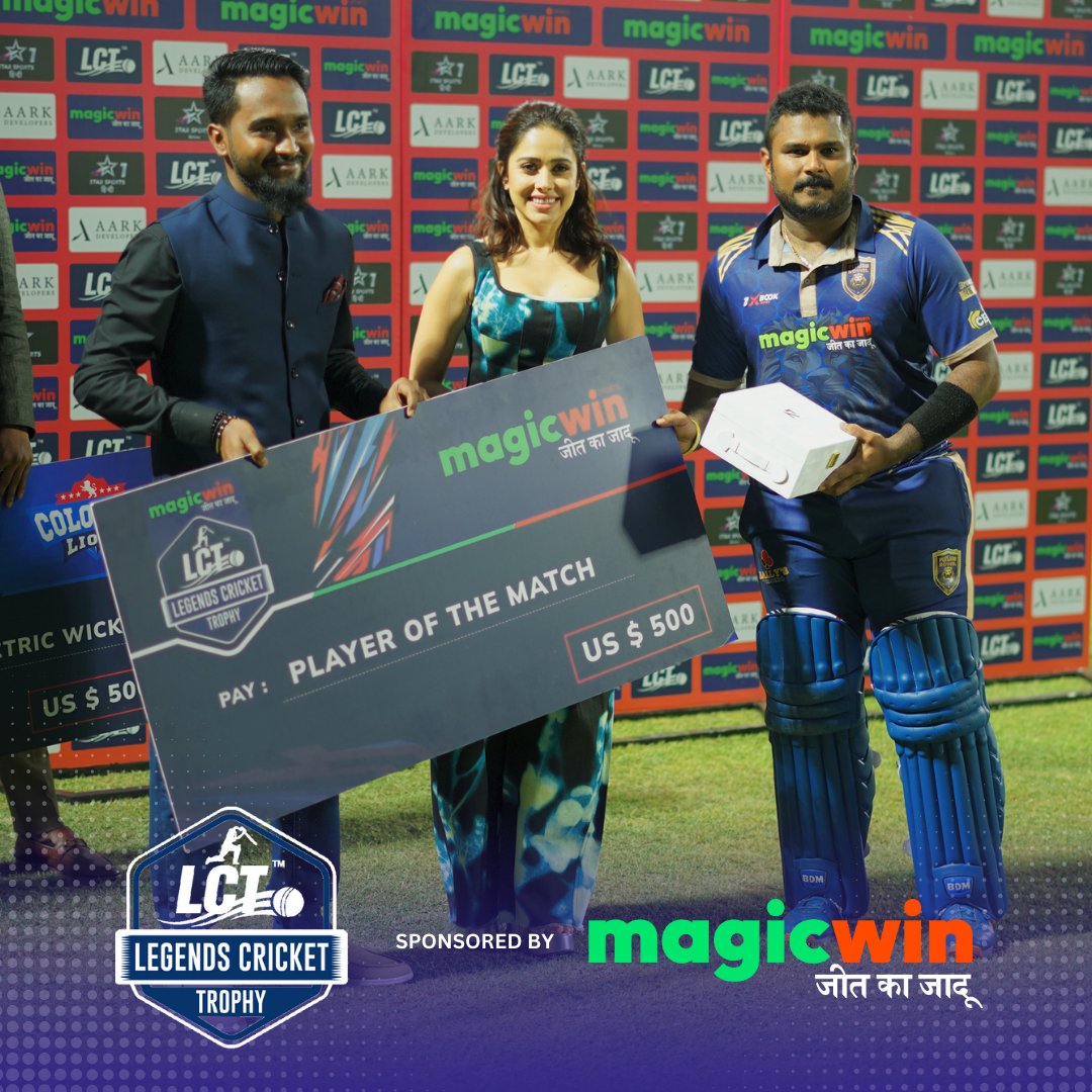 Nushrratt Bharuccha brings the magic! Presenting the MagicWin check with style and grace. A moment to celebrate victory and success.

.
#MagicWin #LegendsCricketTrophy2024 #CountdownBegins #ProudSponsors #LCT90BALLS #SriLanka #LCT90BALLS