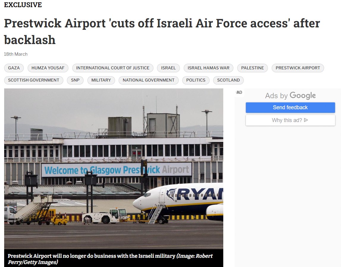 🚨The Scottish government has announced that Glasgow Prestwick airport will "no longer do business with the Israeli air force".

We discovered that an Israeli military jet departed from Prestwick airport on 18 November.
👉declassifieduk.org/exclusive-isra…