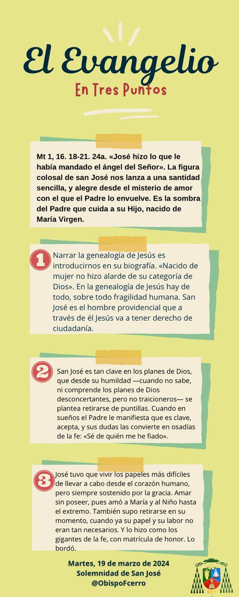 Obispofcerro's tweet photo. El Evangelio en Tres Puntos. 19-03-2024 https://t.co/rbrYNwlJjg
