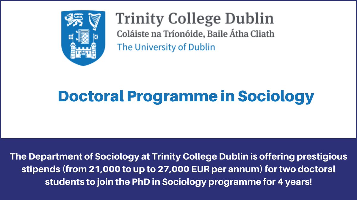 🎓@TCDsociology at @tcddublin is offering stipends for two doctoral students to join their PhD programme in Sociology. Deadline: 5 April 🔗tinyurl.com/5ckh9vrr