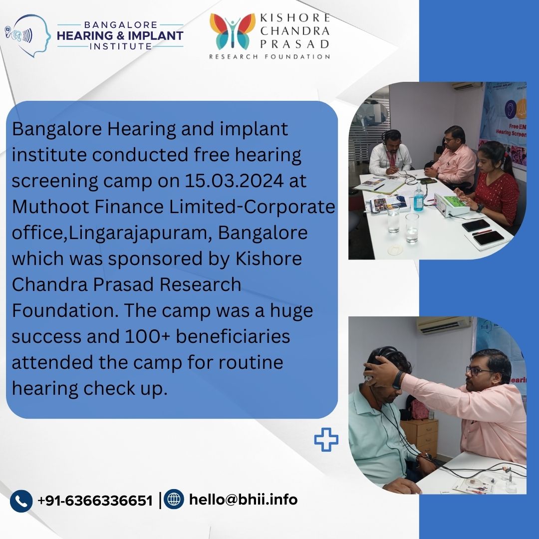 Bangalore Hearing and Implant Institute, where we prioritize the gift of hearing. Proud to have organized a free hearing screening camp, making a positive impact in our community. Sponsored by @kcpr_foundation #hearing #hearinghealth #hearingawareness #bhii