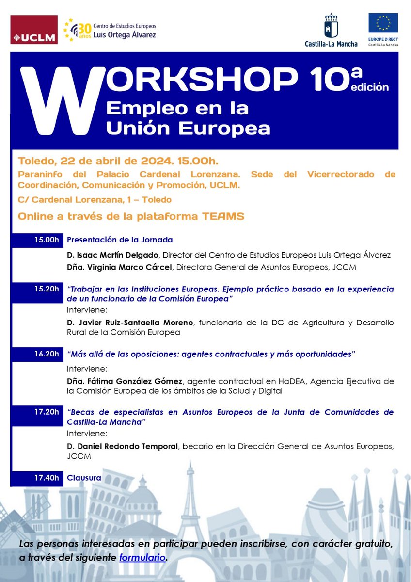 Te esperamos!!!  22 de abril en #Toledo 
Sólo es necesario inscribirse 
Toda la información en uclm.es/es/global/prom…
<a href="/europedirectCLM/">Europe Direct CLM</a>  <a href="/uclm_es/">Universidad de Castilla-La Mancha</a>
