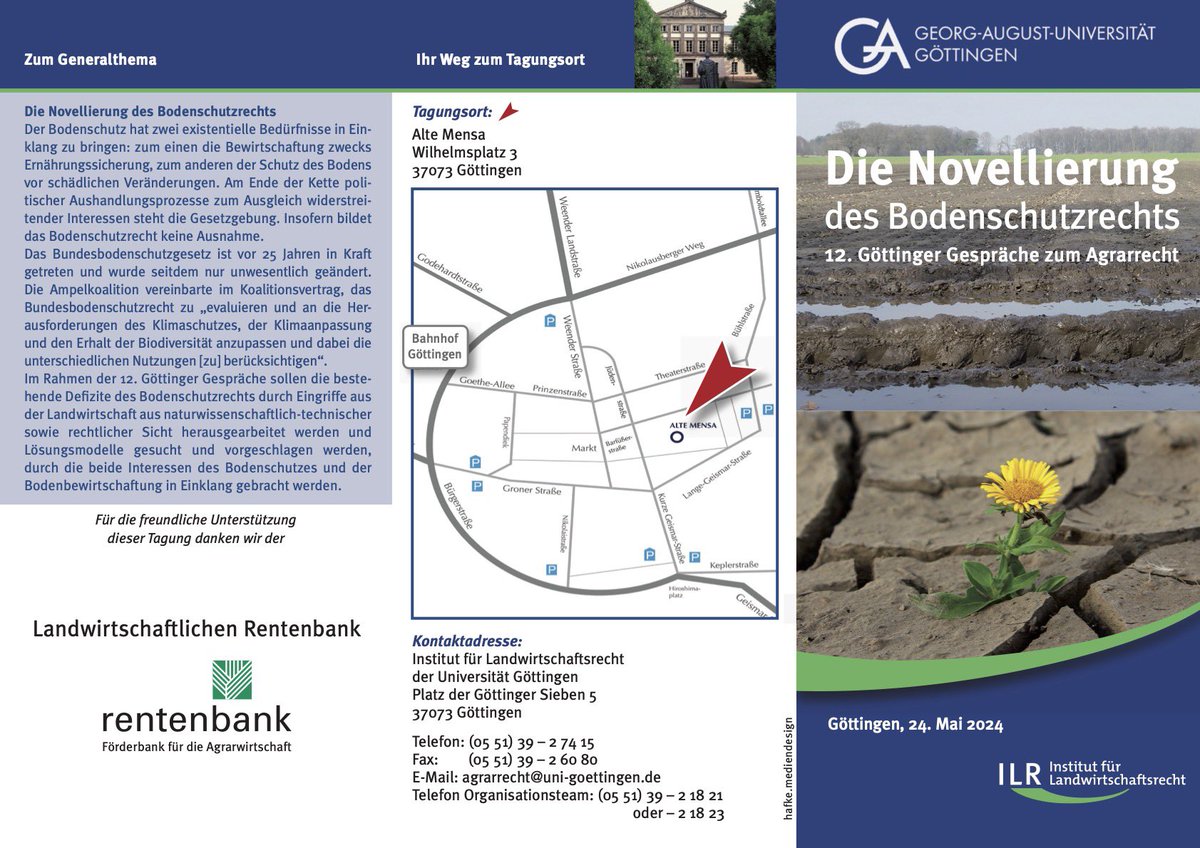ILR_Goettingen's tweet photo. Ankündigung 🗓️

Das IflR lädt herzlich zu den 12. Göttinger Gesprächen zum Agrarrecht unter dem Titel „die Novellierung des Bodenschutzrechts“ ein. Diese finden am Freitag den 24. Mai 2024 statt. Weitere Informationen zum Programmablauf entnehmen Sie bitte dem Flyer. https://t.co/XBuzW0L9fa