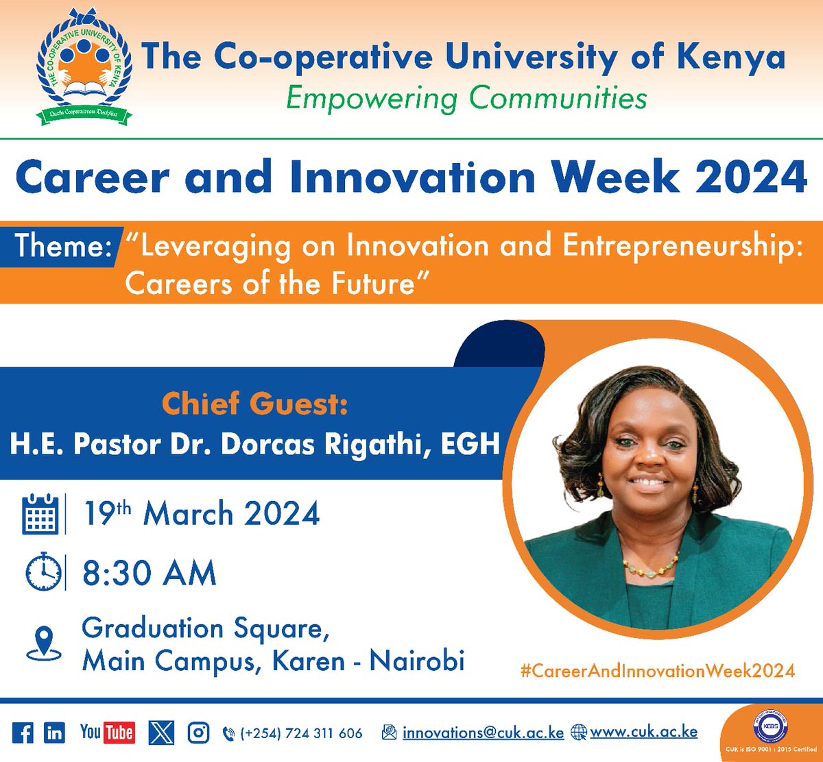 Renowned experts are conducting guest lectures, offering valuable perspectives on how emerging technologies are shaping different industries.#CareerandInnovationWeek2024
Cooperative UniversityOf Kenya
Tufike Coopa InnovationWeek