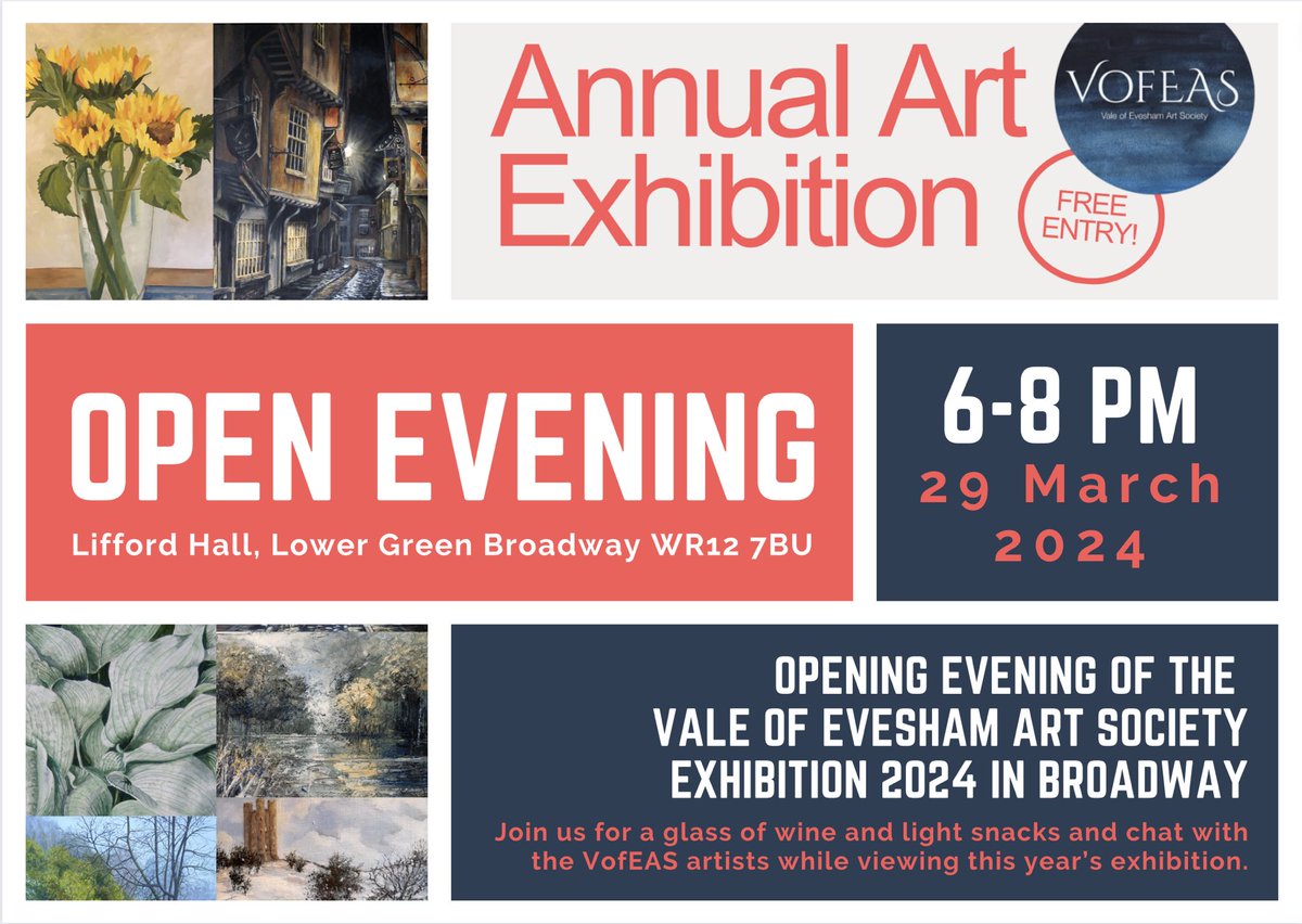 If you are in the Broadway (Cotswolds) are over the Easter weekend (29 March-2 April) the @EveArtSoc have their annual art exhibition on at the Lifford Hall. I will have 3 paintings there.