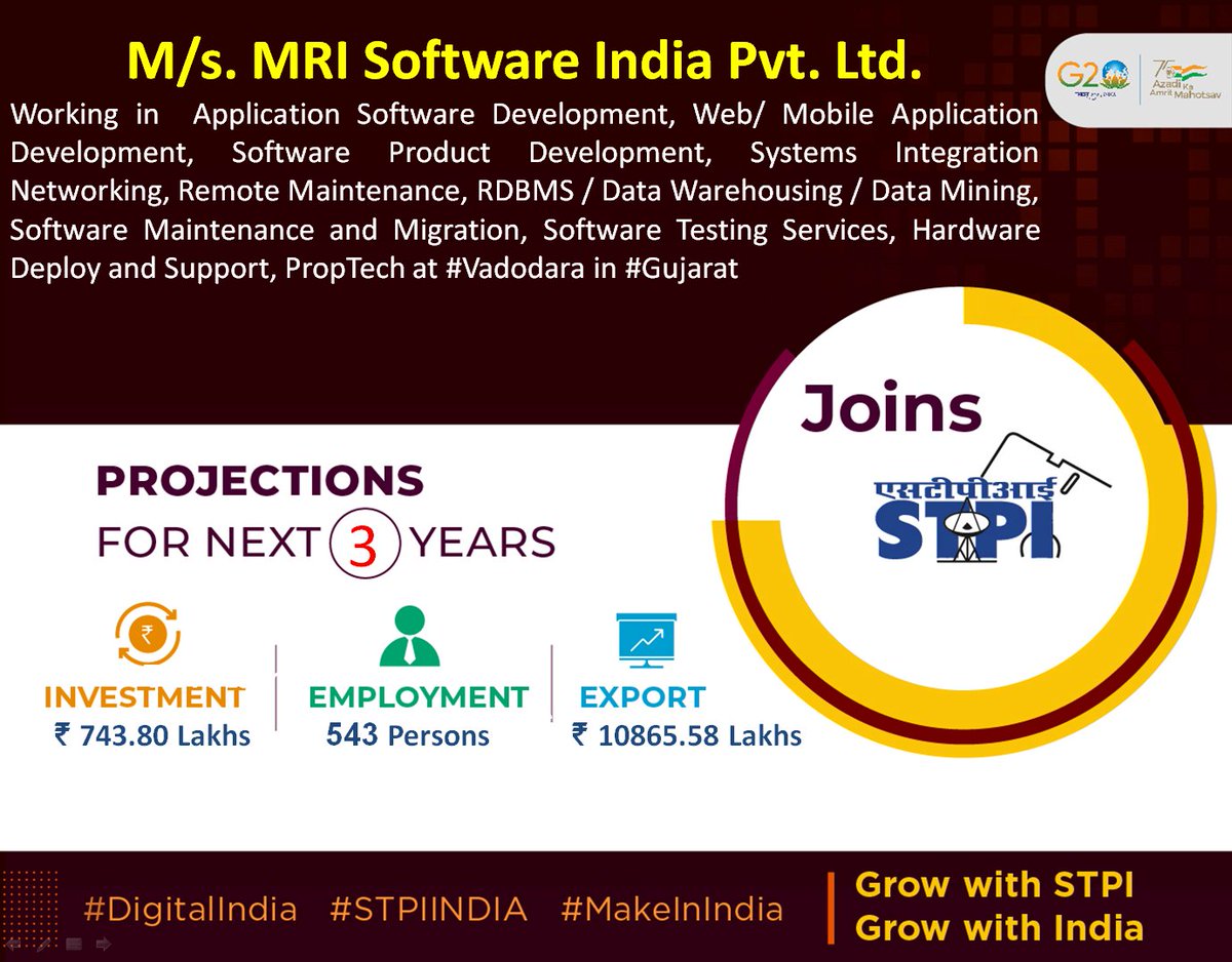 Welcome M/s. MRI Software India Pvt. Ltd. Looking forward to a successful journey ahead. #GrowWithSTPI #DigitalIndia #STPIINDIA #StartupIndia @AshwiniVaishnaw @Rajeev_GoI @arvindtw