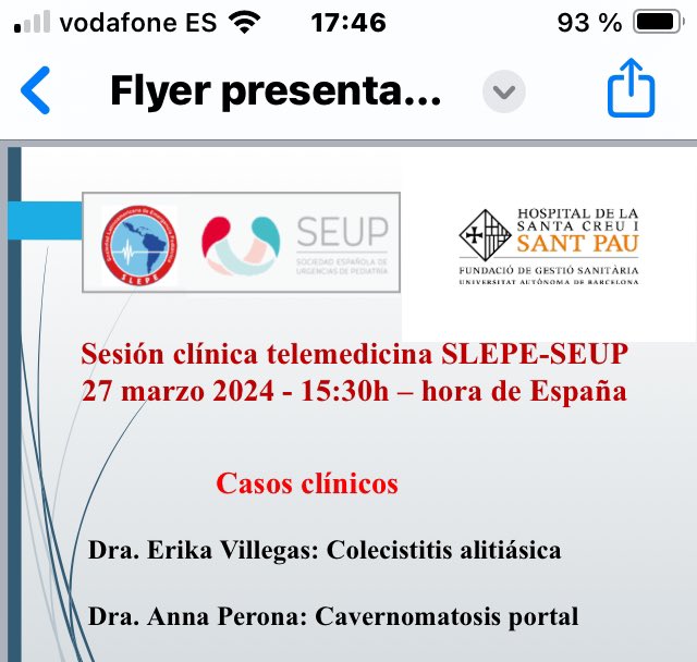 Proxima sesion de telemedicina con casos interesantes presentados por los compañeros del Hospital de San Pau