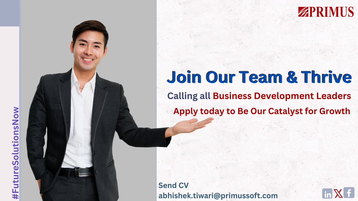 Are you a visionary leader in #BusinessDevelopment ready to drive growth & shape strategic initiatives?

Join the dynamic team at #Primus as our new #BusinessDevelopmentManager. Take charge of impactful projects & drive real results.

Apply lnkd.in/evuQtMWm.