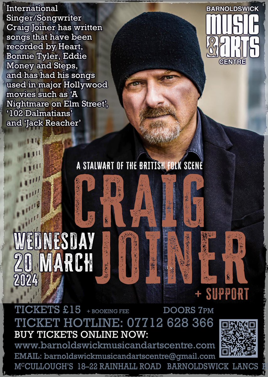 TOMORROW!!! @romeosdaughter very own #CraigJoiner has a solo acoustic show at #TheBarnoldswickMusicAndArtsCent, Wednesday March 20th 2024! TICKETS: barnoldswickmusicandartscentre.com/craig-joiner?f… #CraigJoinerMusic #Folk #CraigJoiner #Music #LiveMusic #Barnoldswick #BarnoldswickMusicAndArtsCentre