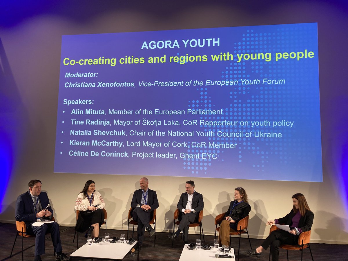 IvanNeirotti's tweet photo. At the Agora youth session, panelists sharing on the involvement of young people in co-decision making at all governance levels🗣️

EU Summit of Regions and Cities in Mons.  🆒 🇪🇺

@chris_xen @radinja @cllrkmac @AlinMituta @Stadgent 
 #SommetMons24
@Youth_Forum @EU_CoR https://t.co/UXxbQ1wabb