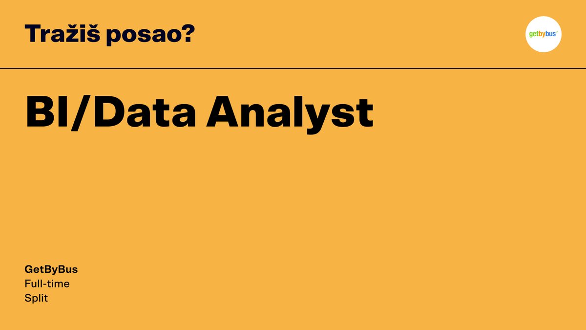 SplitTechCity's tweet photo. Više detalja o #bidataanalyst poziciji u @GetByBus  pročitaj na #SplitTechCity portalu! 

👉 https://t.co/gjsqmSSOEI

#GetByBus #SplitTechCityMembers #businessanalyst #dataanalyst #ITjob #SplitCroatia https://t.co/Rtp20TxM0L