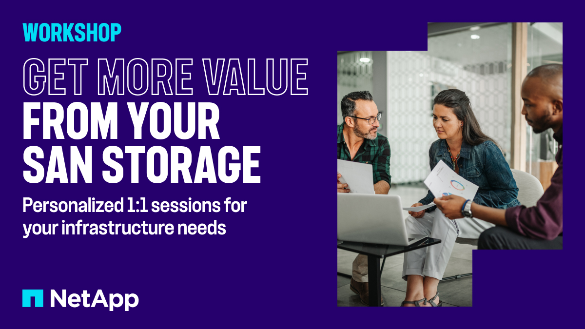 Get more value for less cost from your SAN storage! How? Meet 1:1 with our SAN specialists in an education session tailored to YOUR needs, infrastructure, and business. Start your journey here: ntap.com/3Pn7g8G #AllFlash