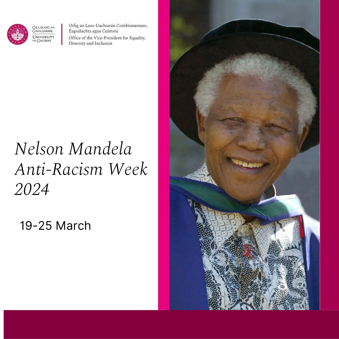 uniofgalway's tweet photo. Join us today at Aula Maxima at 12:00pm, as #OVPED launches the Nelson Mandela Anti-Racism Week and the Tom Mollineaux Elite Sport Scholarship! 

President Ciarán Ó hÓgartaigh will kick off the event, followed by a keynote from Mr. Zak Moradi. #NMARW2024 #SpaceforEveryone https://t.co/AMThcbZMpS