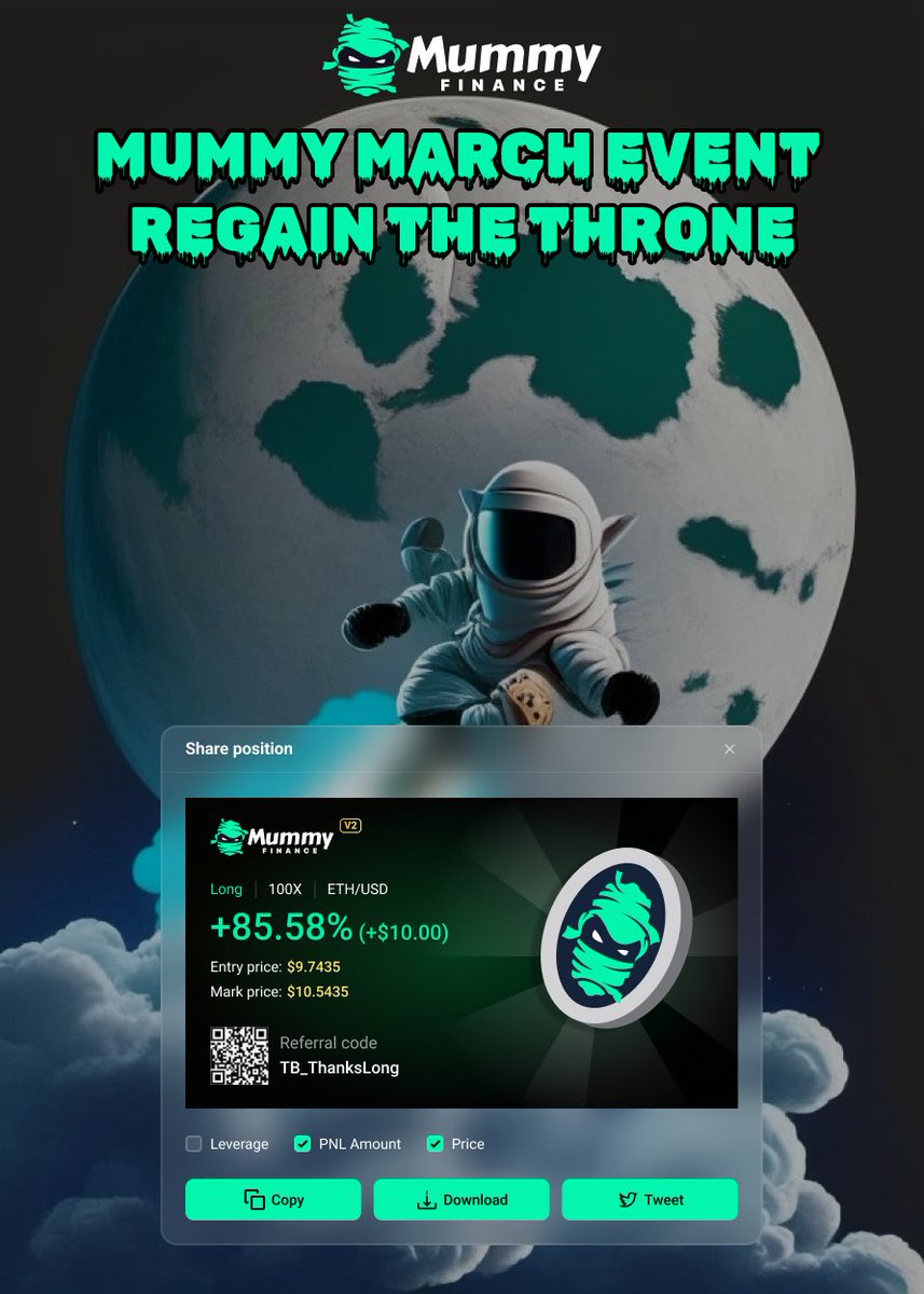 🔥🔥 Let’s regain the throne 🔥🔥

Mummy March Event 🤩🥳

Now it’s time to spread Mummy Empireee 👽👽

Let’s tweet and share the trading position and tag <a href="/mummyftmfi/">Mummy on Fantom</a> to win the prize of total 1,200 $MMY 💸💸

👉You should share more than 1 trading position 🥳
