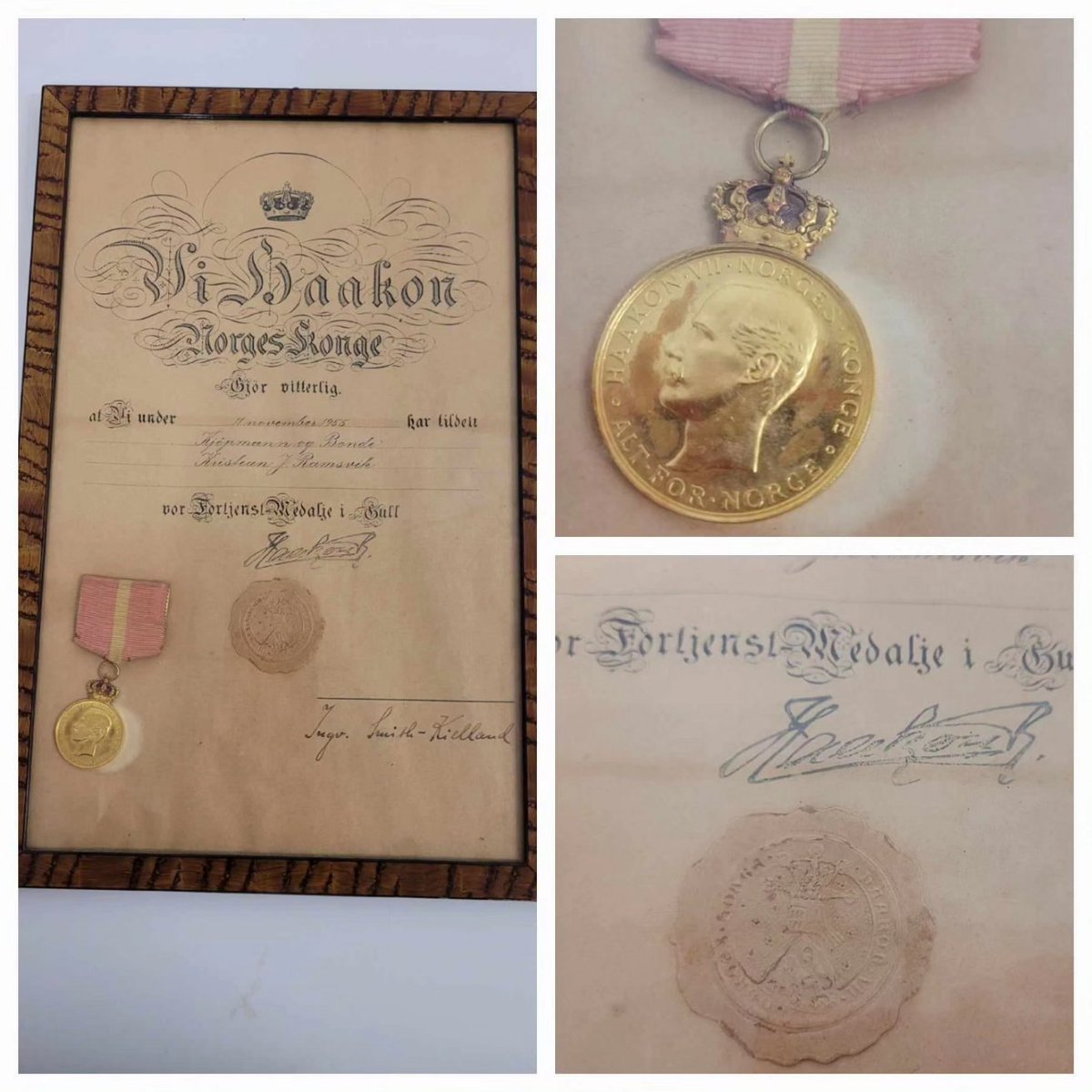 BestBorders's tweet photo. At auction with @bonhams1793 until 21st.  Norwegian Merit Medals. Including framed &amp; mounted Gold Haarakon Royal Order of merit. Bidding open now #Bonhams 
#gold #medal #merit #award #collection #Collectibles #auction #Edinburgh #RoyalFamily #Haarakon #RoyalOrder #sea https://t.co/L9NR6jfPcR